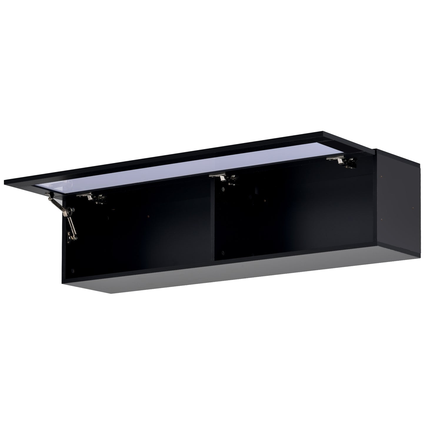 Modern Black Wall Mount Floating TV Stand with LED Lights and Media Storage