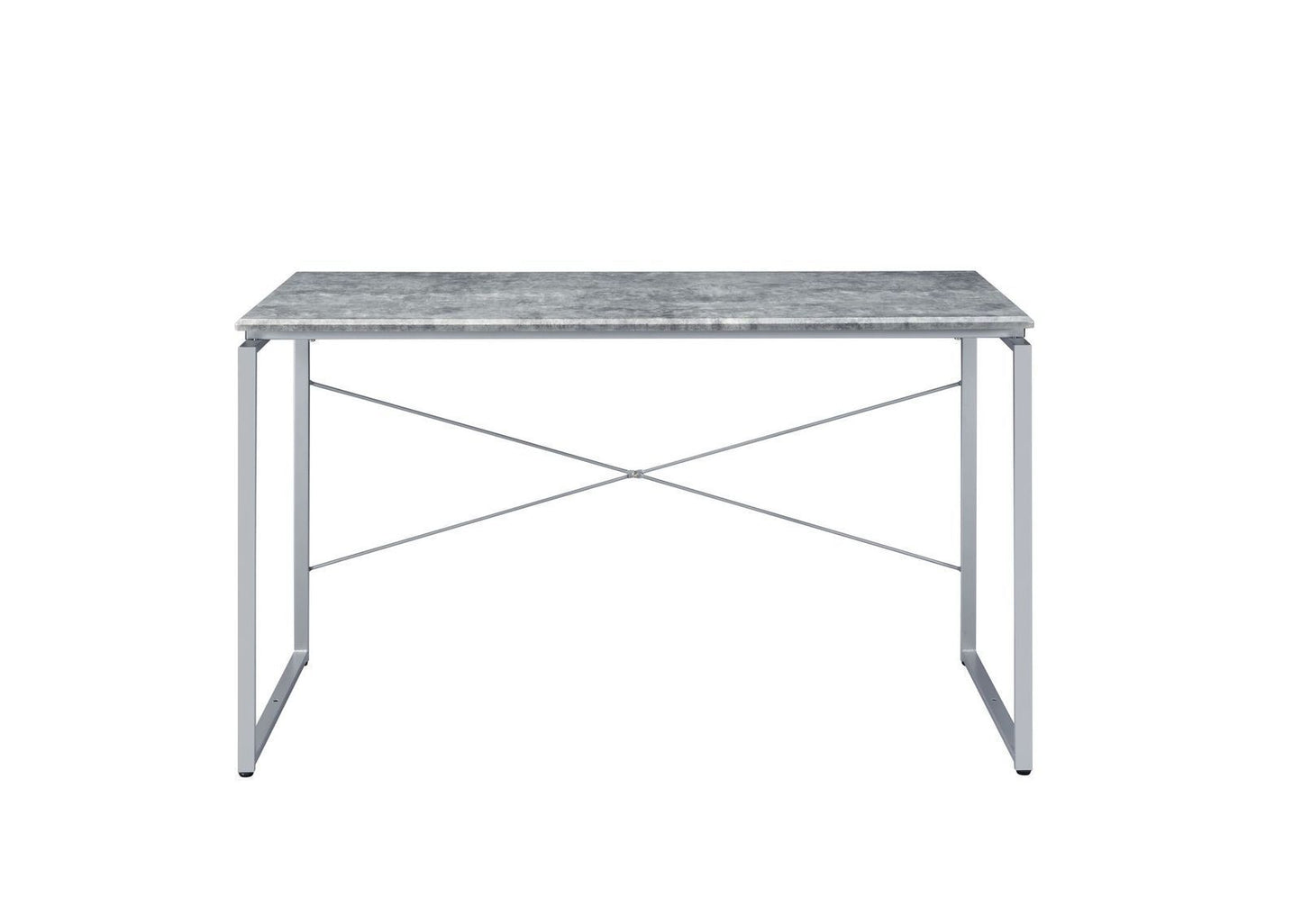 Jurgen Writing Desk with Sleek Faux Concrete Top and Silver Metal Base