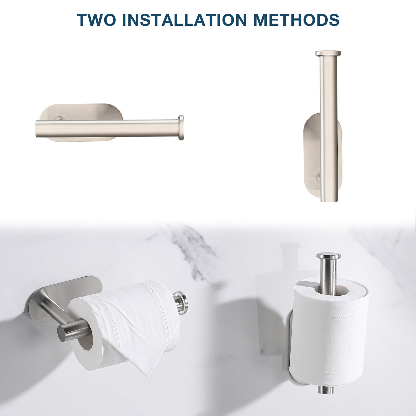 Wall-Mounted Stainless Steel Toilet Paper Holder with Self-Adhesive Feature