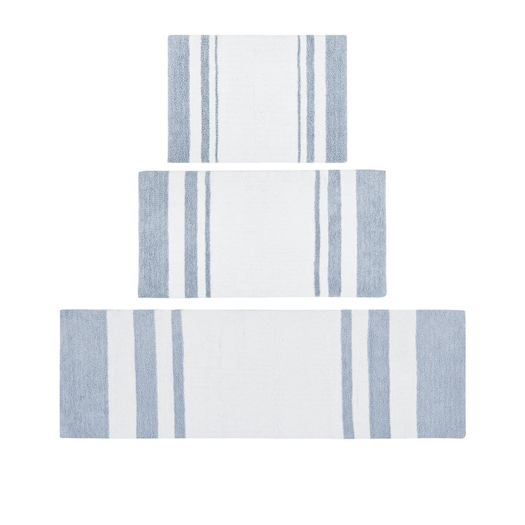 Reversible Striped Spa Cotton Bath Rug with Loop Inset