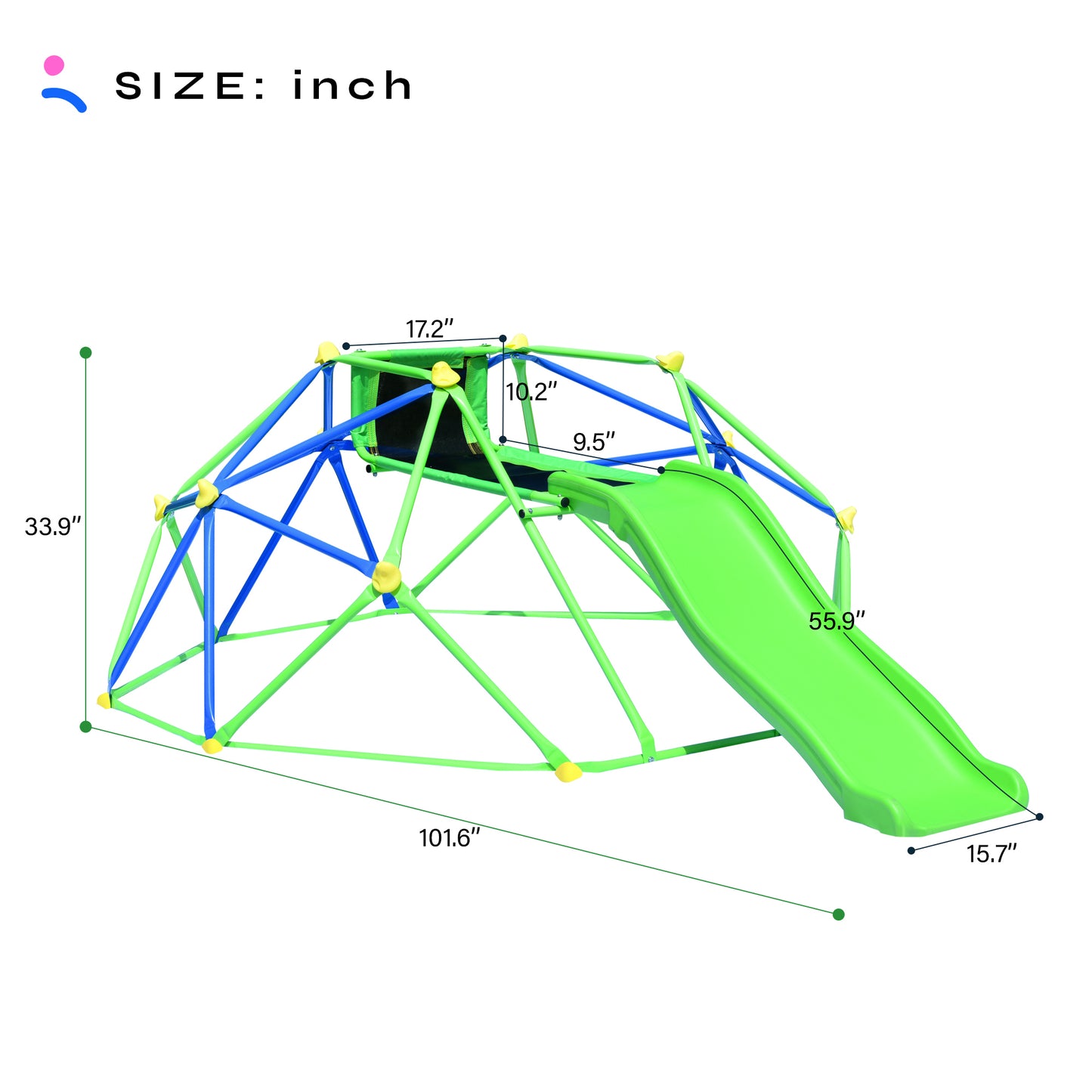 Kids Climbing Dome Jungle Gym with Wave Slide - Outdoor and Indoor Playground for Active Play