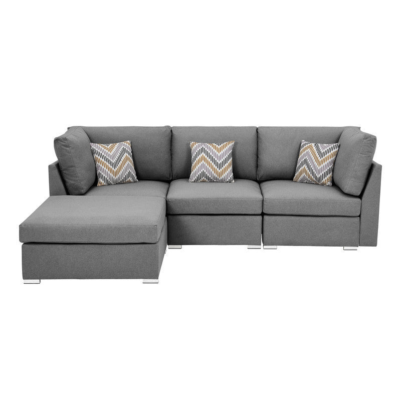 Amira Gray Fabric Sofa Set with Ottoman and Accent Pillows