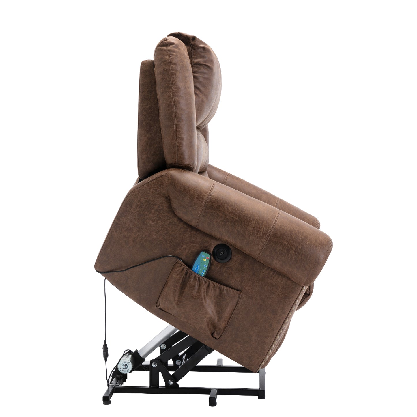 Luxurious Nut Brown Power Lift Recliner Chair with Massage, Heat, and USB Port