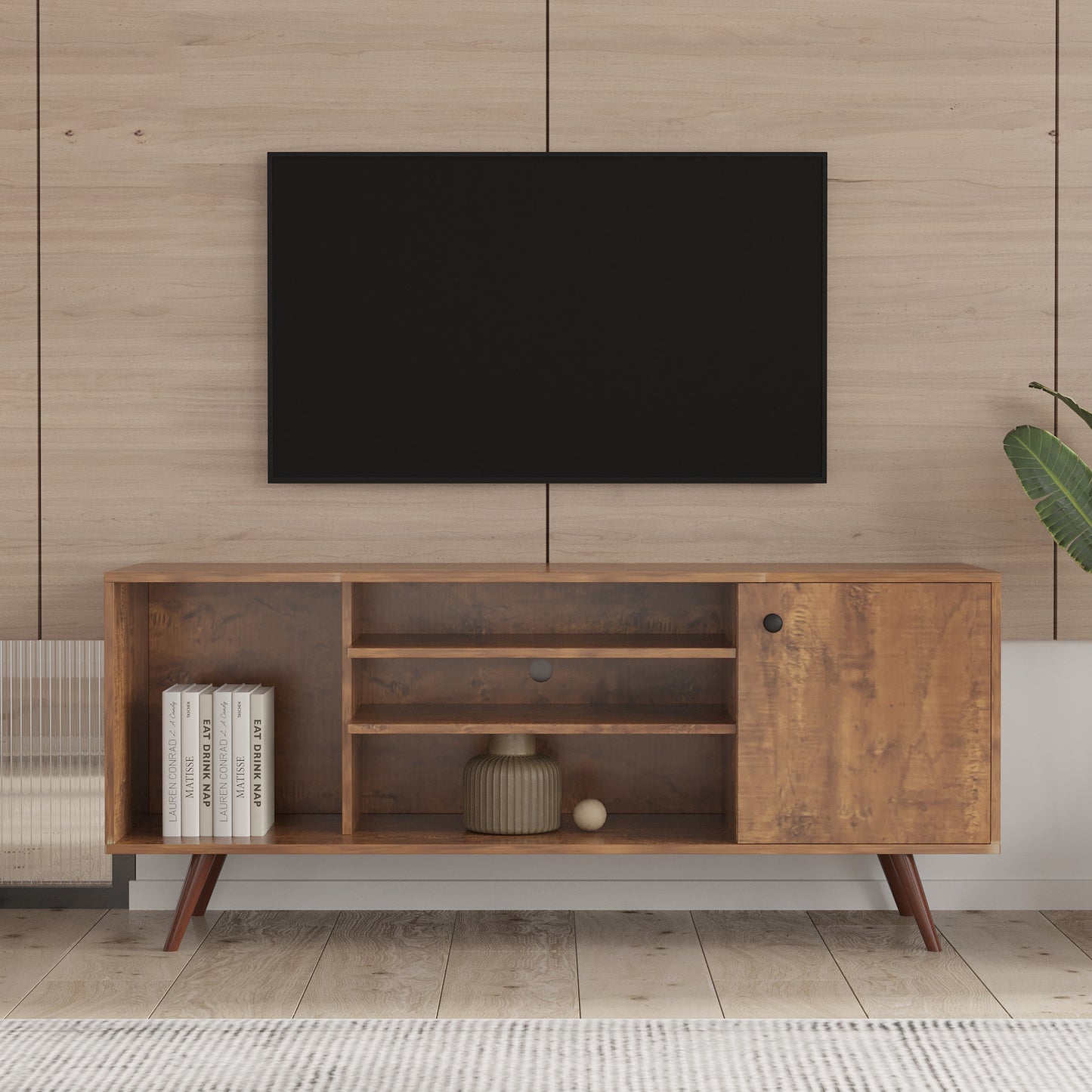 High-Quality Walnut TV Stand with Ample Storage and Sturdy Construction