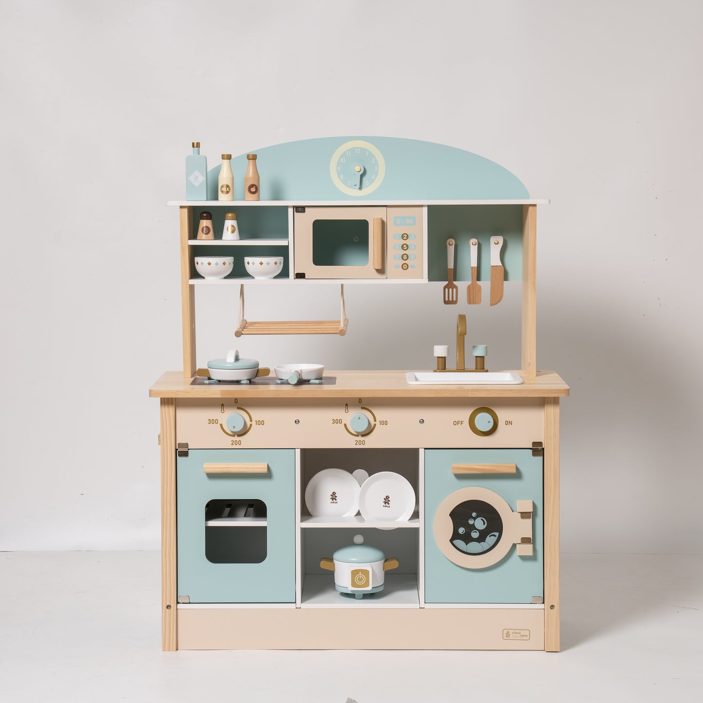 Toy Kitchen Set with Swing and Realistic Functionalities - Blue & Gold