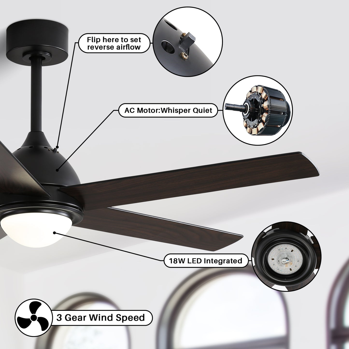 52-Inch Contemporary Ceiling Fan With Remote Control and LED Light