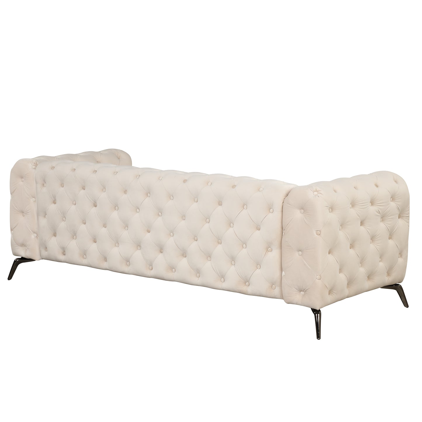 85.5 Beige Velvet Upholstered 3-Seater Sofa with Button Tufted Back