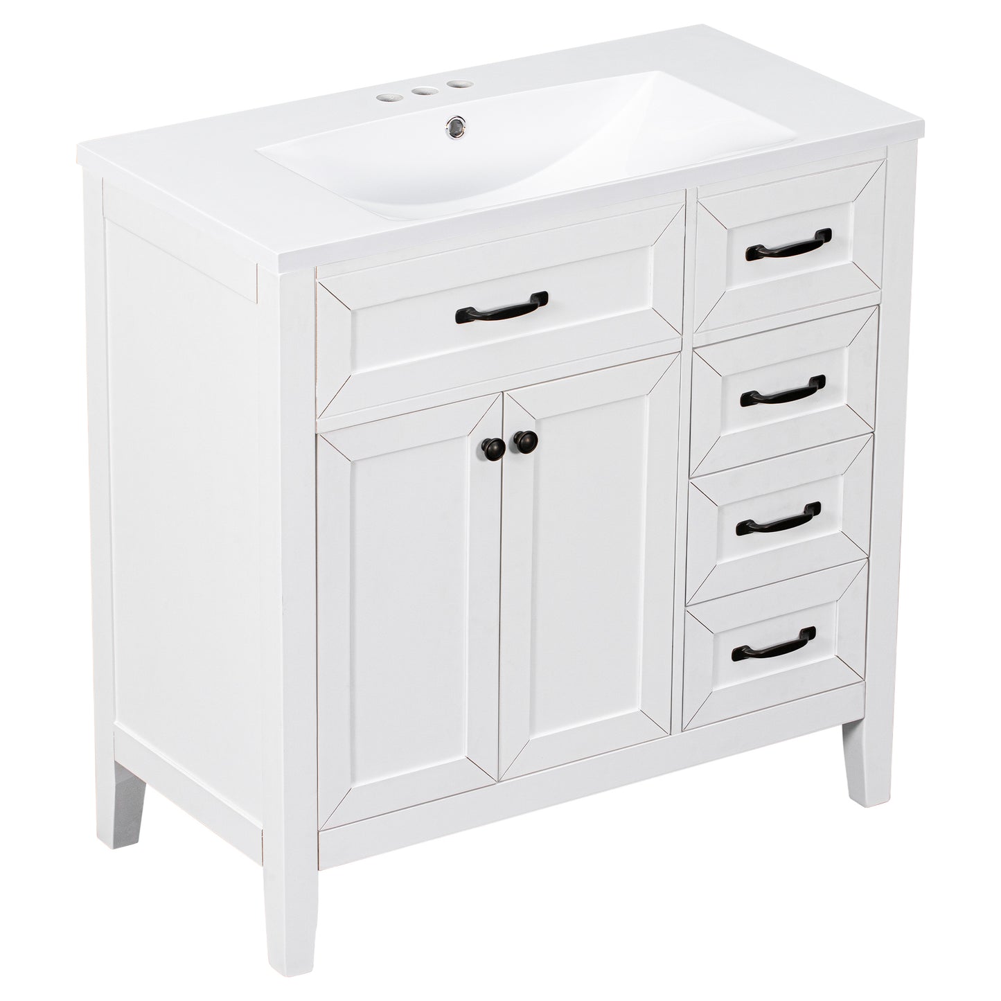 36" Bathroom Vanity with Sink Combo, White Bathroom Cabinet with Drawers, Solid Frame and MDF Board