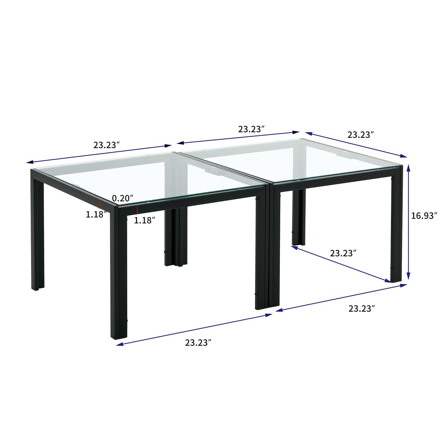 Square Glass Coffee Table Set of 2 for Modern Living Room, Elegant Design