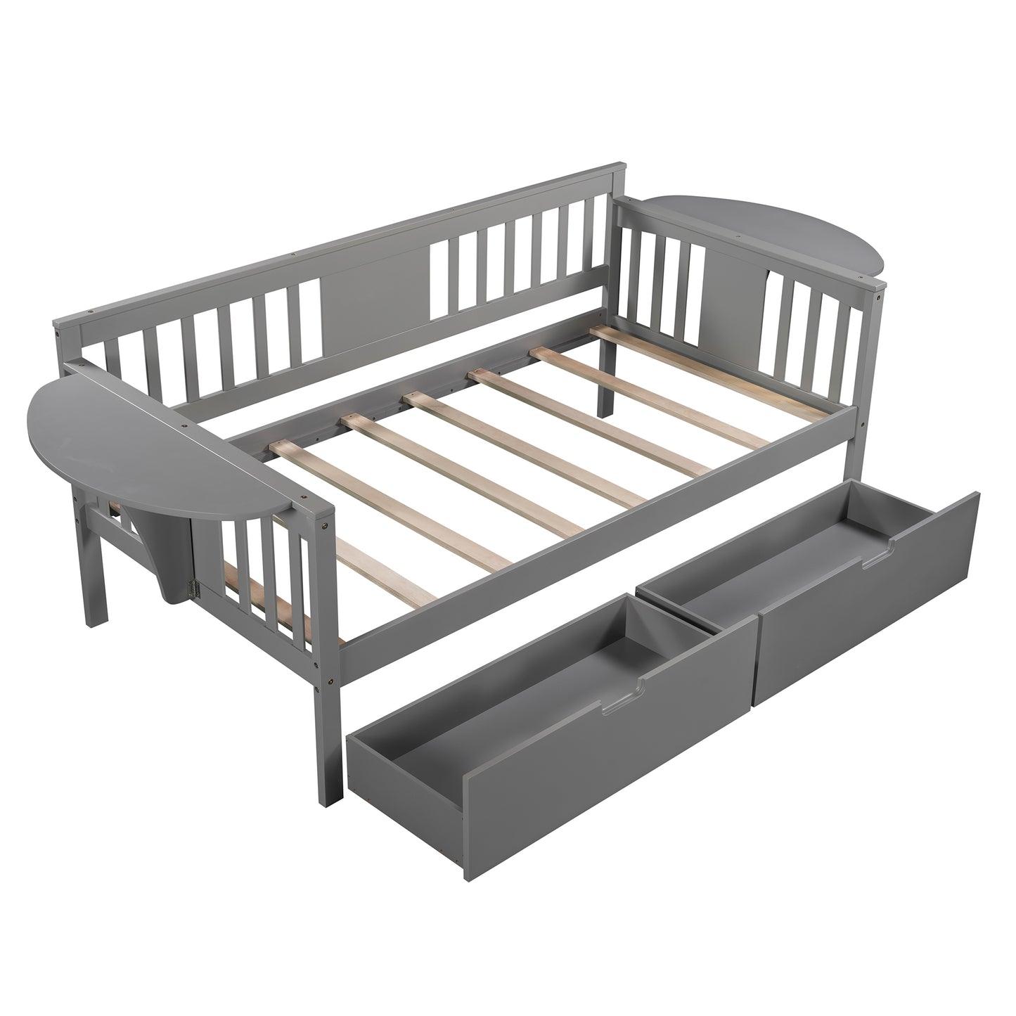 Twin size Daybed with Two Drawers, Wood Slat Support, Gray