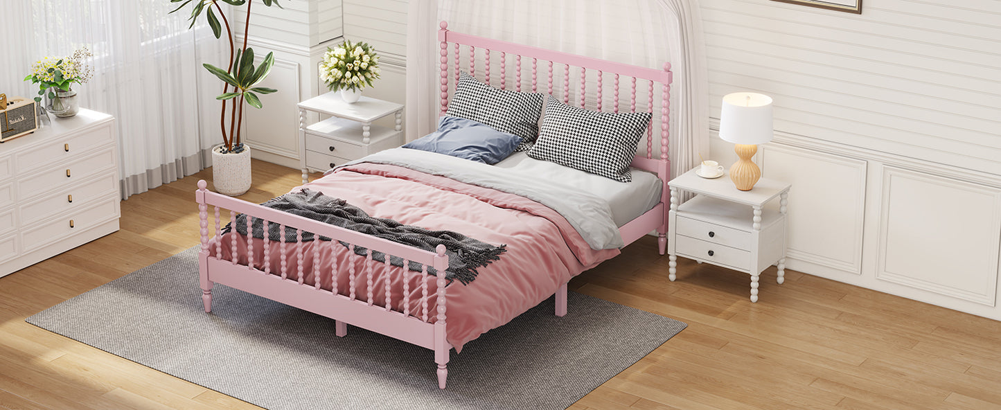 Queen Size Wood Platform Bed with Gourd Shaped Headboard and Footboard,Pink