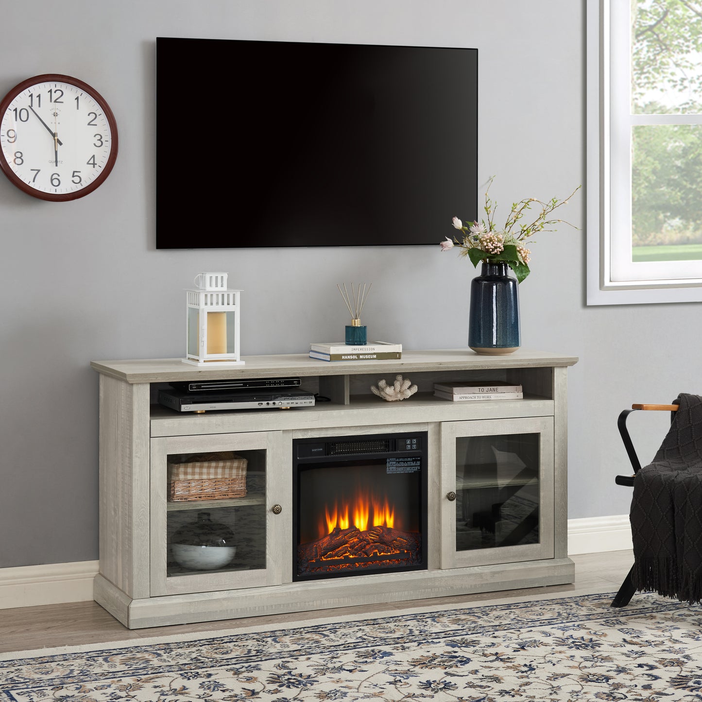 Contemporary Fireplace TV Stand with Ample Storage Space