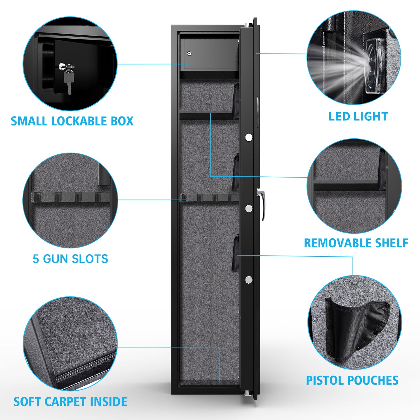 Large Capacity Quick Access Fingerprint Gun Safe,4-5 Gun Biometric Metal Rifle Gun Security Cabinet Safe Locker