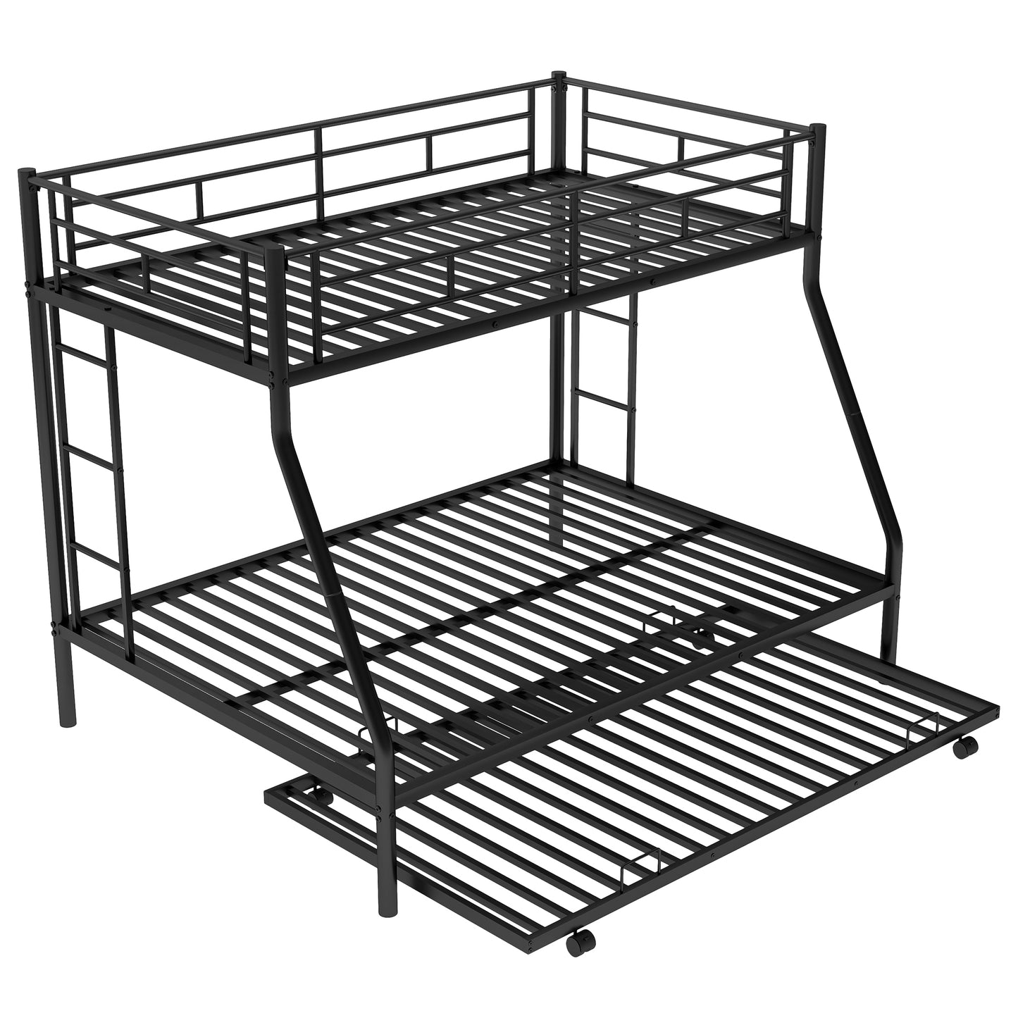 Twin over Full Bunk Bed with Trundle and Ladders for Space-Saving Sleep Solution