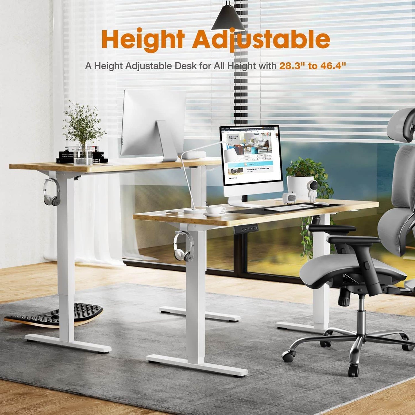 Ergonomic Yellow Electric Standing Desk with Adjustable Height, 55'' x 24''