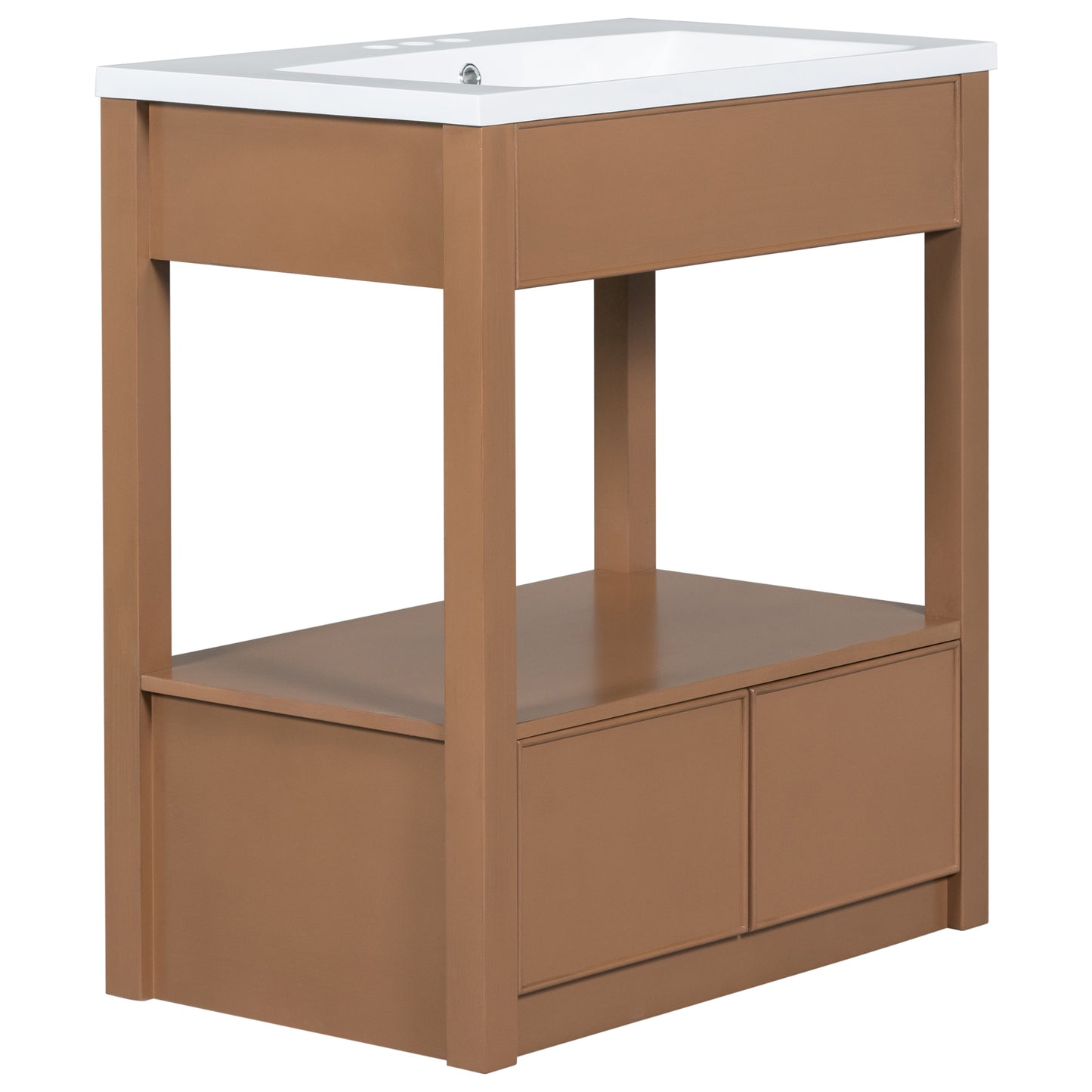 30" Bathroom Vanity with Sink Top, Bathroom Cabinet with Open Storage Shelf and Two Drawers, Brown