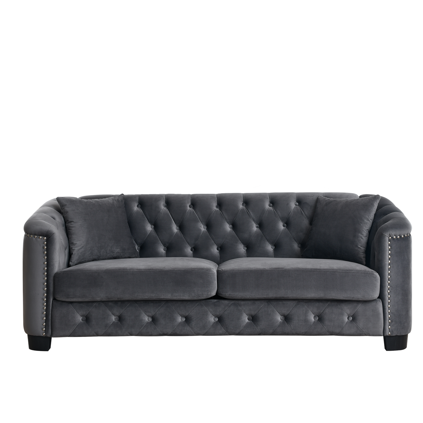 3-Seater Velvet Grey Sofa Set with Pillows