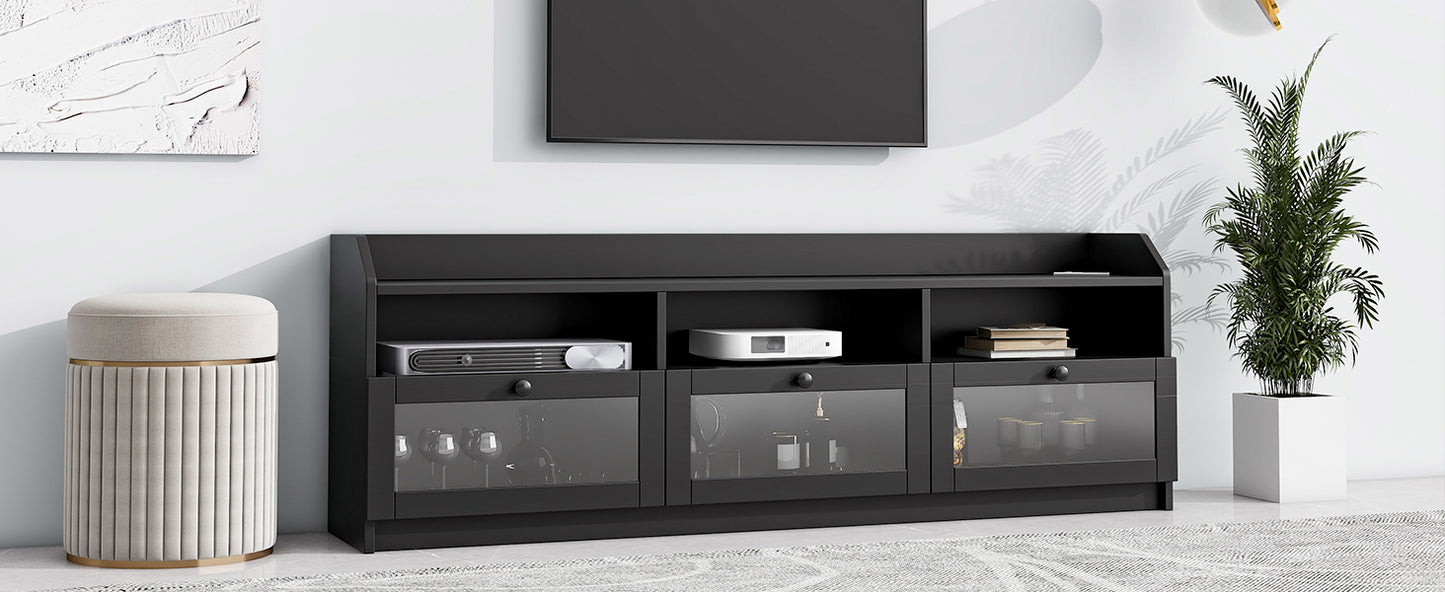 Sophisticated Black TV Stand with Acrylic Board Door and Generous Storage Space for TVs Up to 65