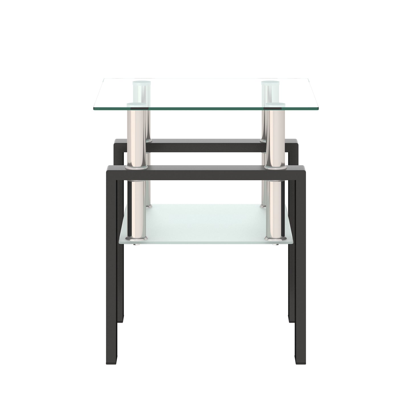 Stylish Tempered Glass Square Table for Living Room with Metal Leg