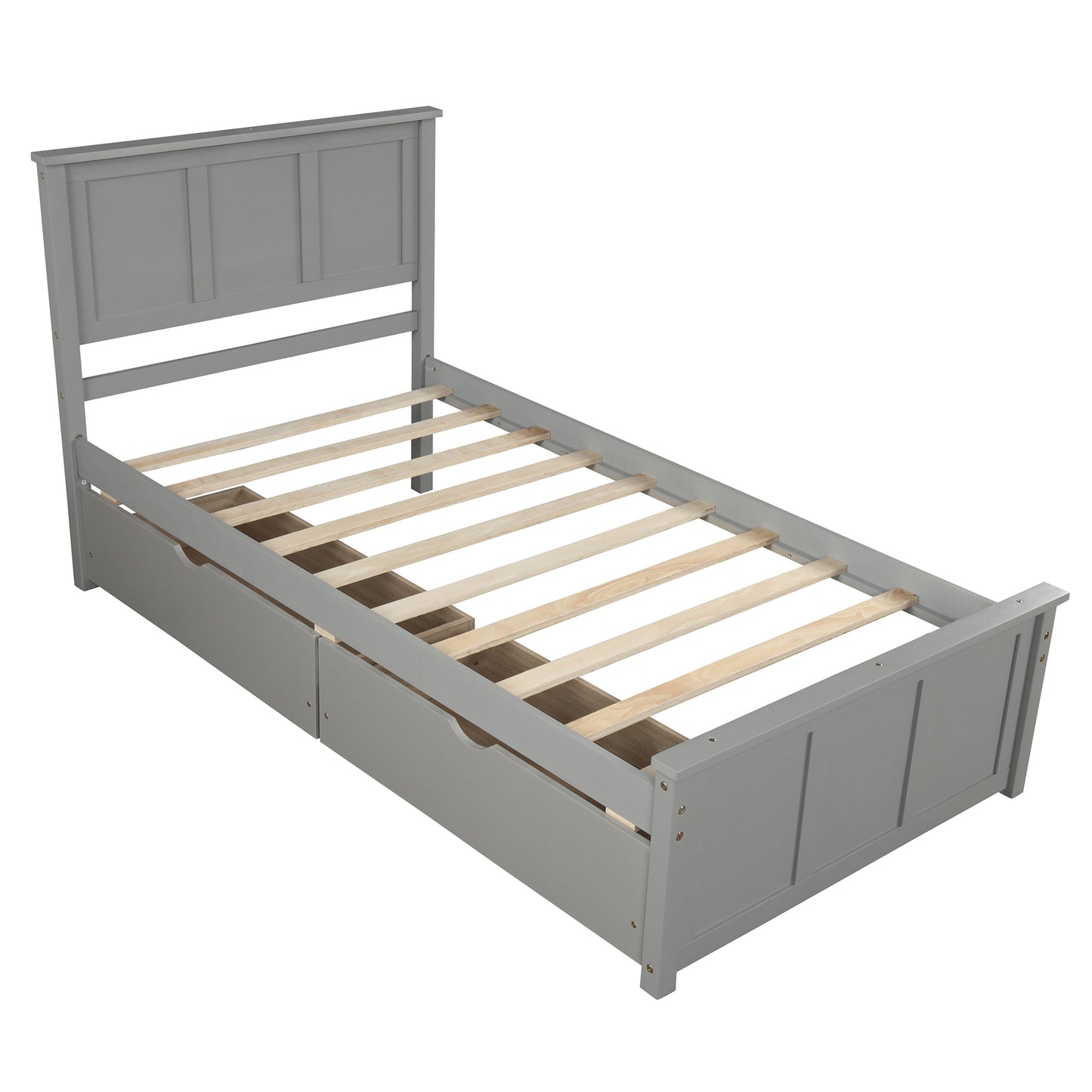 Platform Storage Bed, 2 drawers with wheels, Twin Size Frame, Gray (New SKU: WF283062AAE)