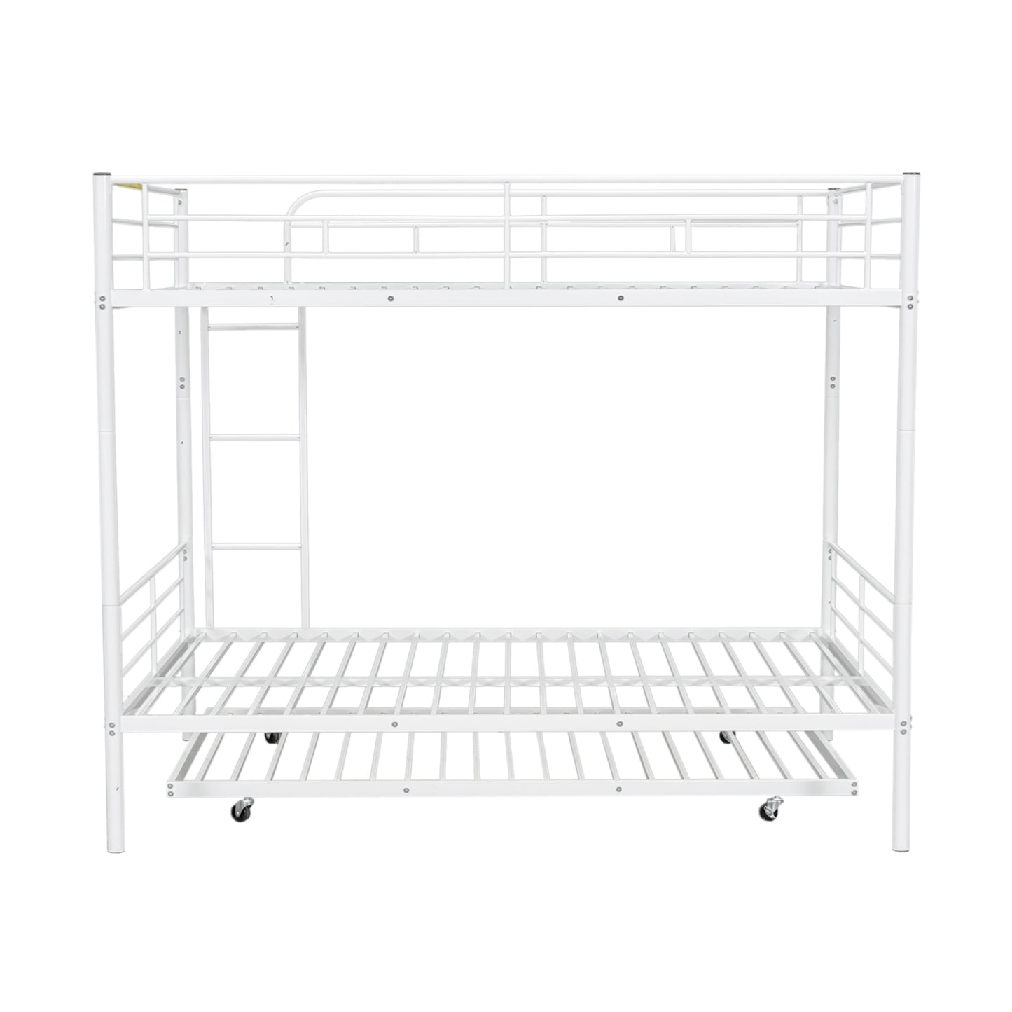 Contemporary White Full Metal Bunk Bed with Trundle