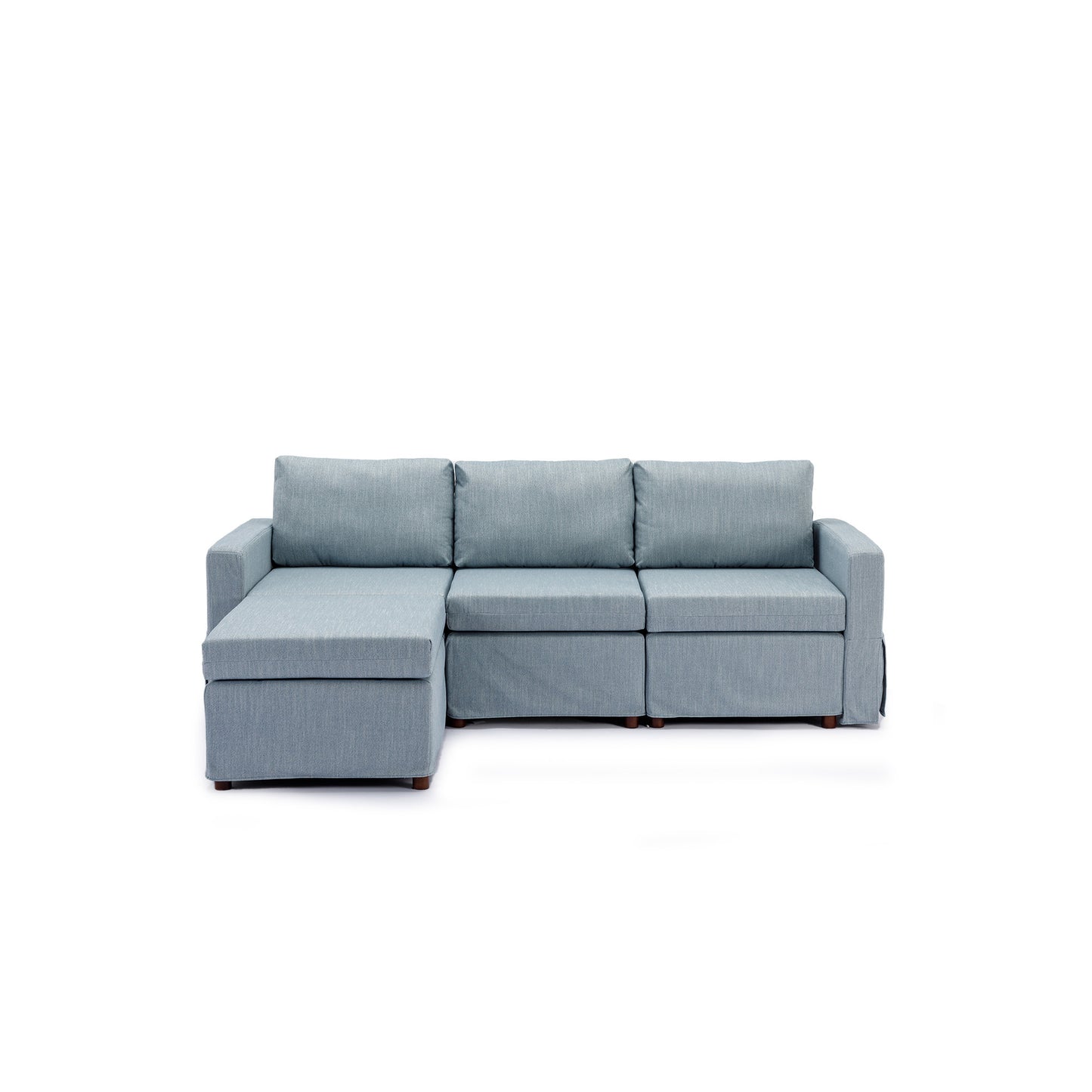 Light Blue Modular Sectional Sofa Set with Ottoman, Removable/Washable Cushions