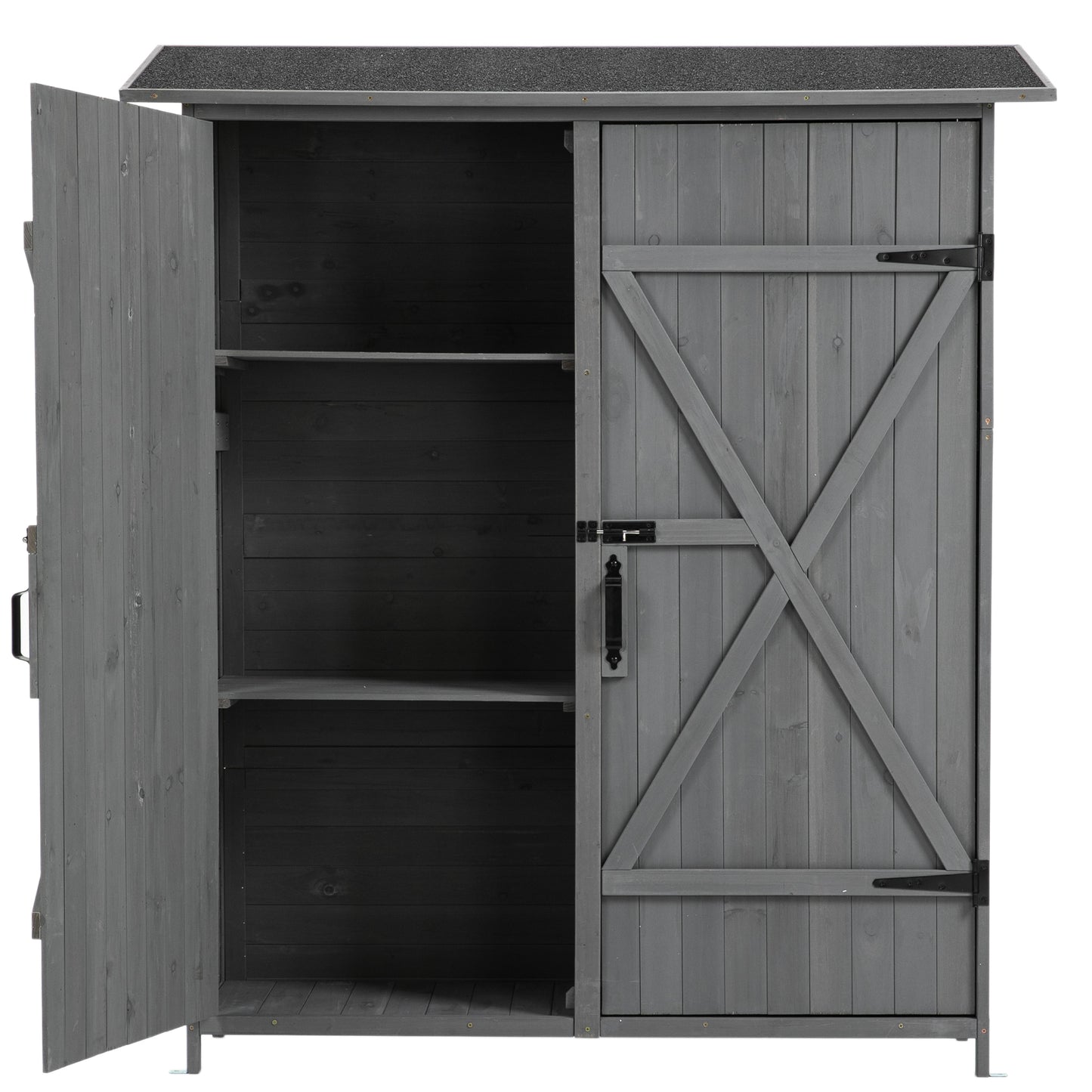 56"L x 19.5"W x 64"H Outdoor Storage Shed with Lockable Door, Wooden Tool Storage Shed w/Detachable Shelves & Pitch Roof,Gray