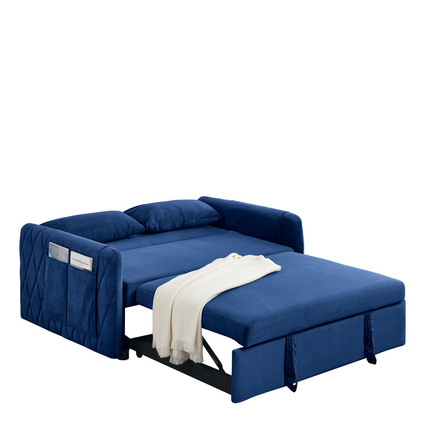 55 Convertible Velvet Sofa Bed with Adjustable Backrest and Storage Pockets