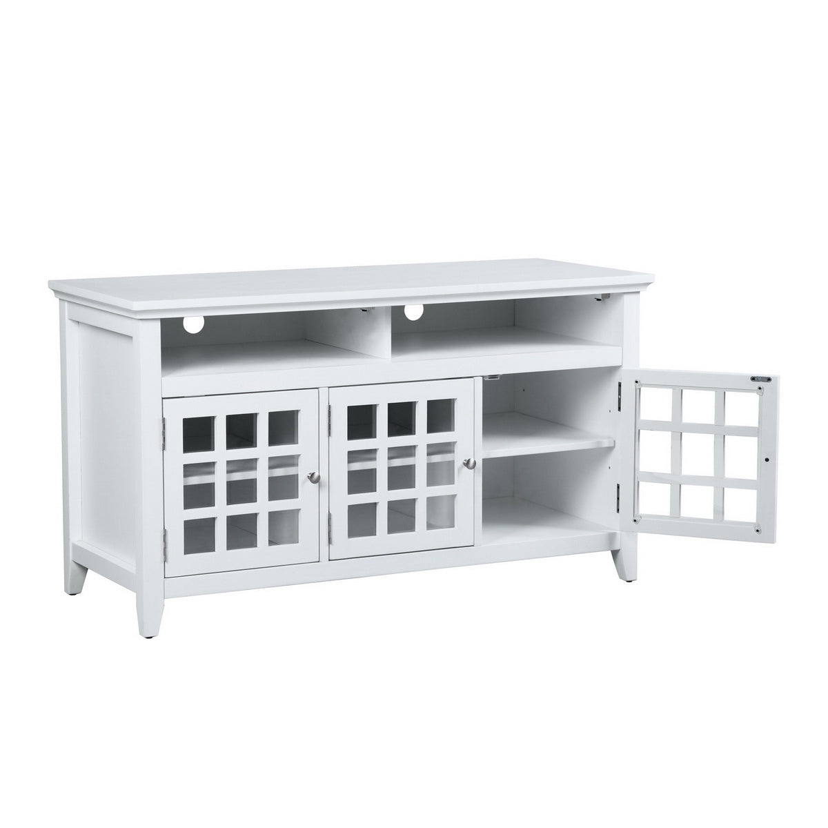 White Coastal TV Stand with 3-Door Cabinet