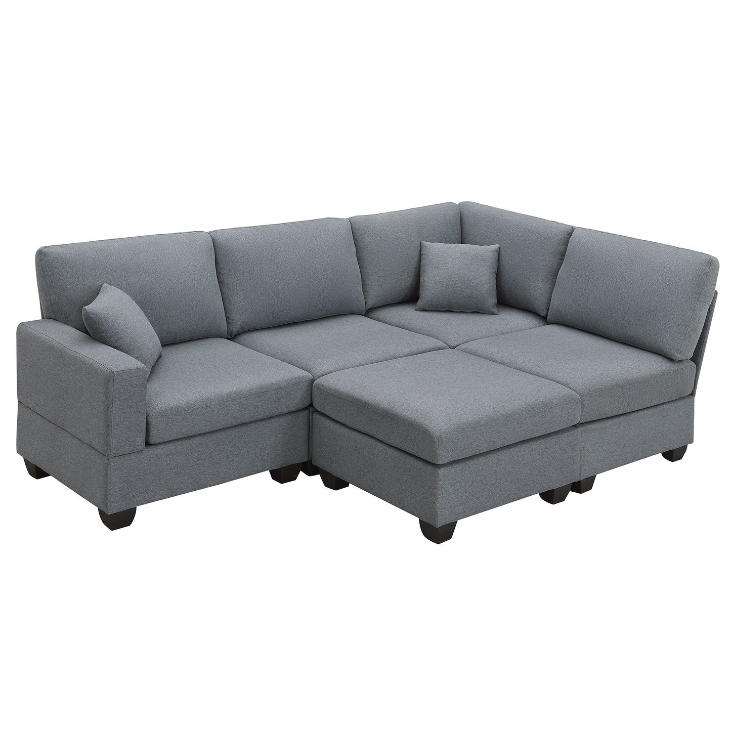 Modern L-Shaped Sectional Sofa Set with Convertible Ottoman and 2 Pillows