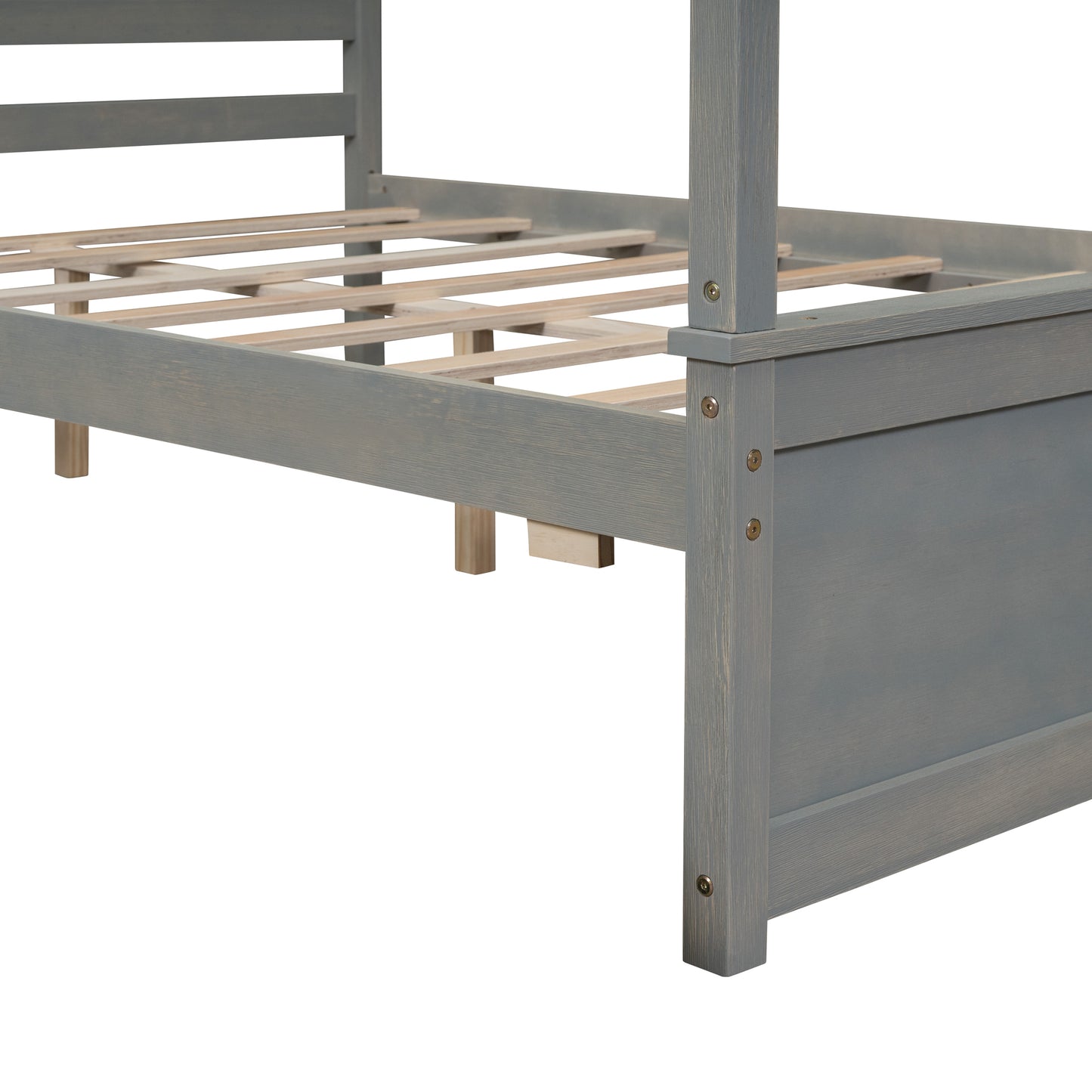 Wood Canopy Bed with two Drawers, Full Size Canopy Platform bed With Support Slats .No Box Spring Needed, Brushed Gray