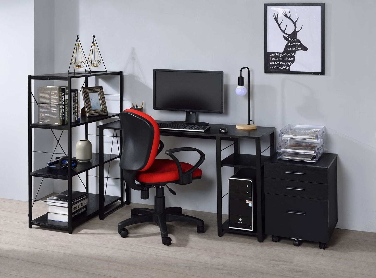 Industrial Style Writing Desk with Distressed Wood Shelves and Black Metal Frame