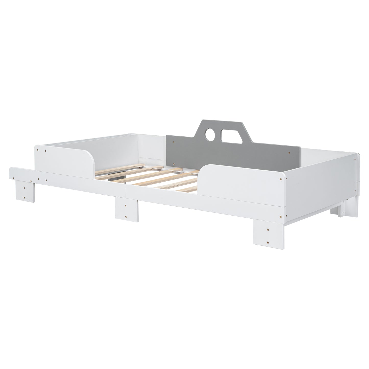 Car-Shaped Twin Bed with Bench,White