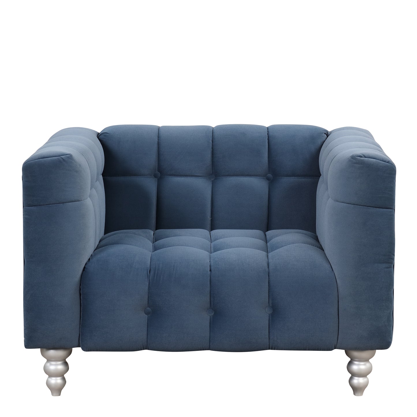 42 Blue Modern Upholstered Sofa with Buttoned Tufted Backrest