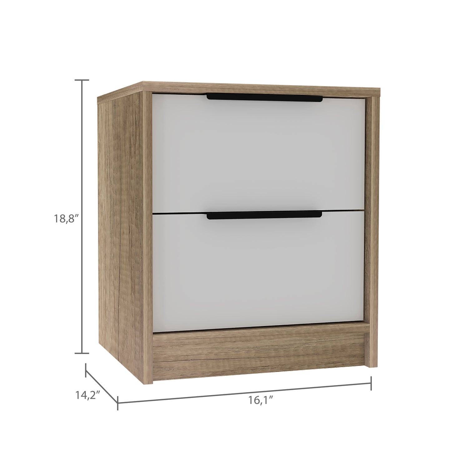 Kaia Nightstand, Two Drawers, Metal Handle -White / Pine