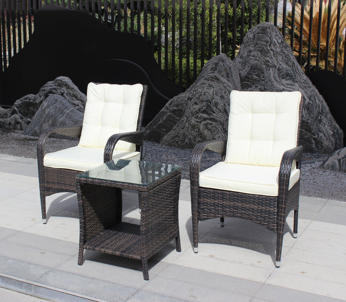 Elegant Outdoor Rattan Coffee Table with Tempered Glass Top