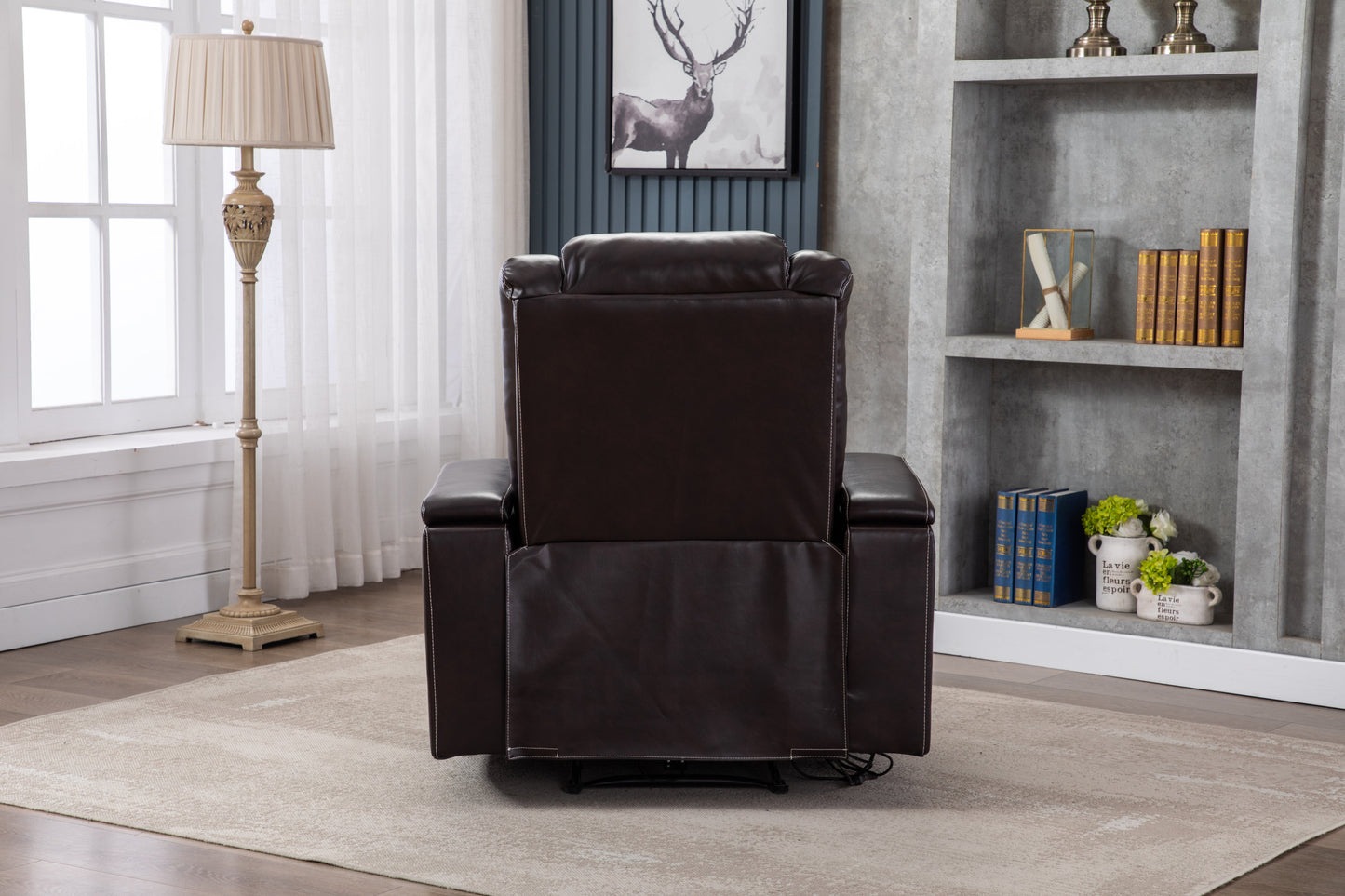 Luxurious PU Recliner with Built-In Cup Holders, Storage, and USB Port