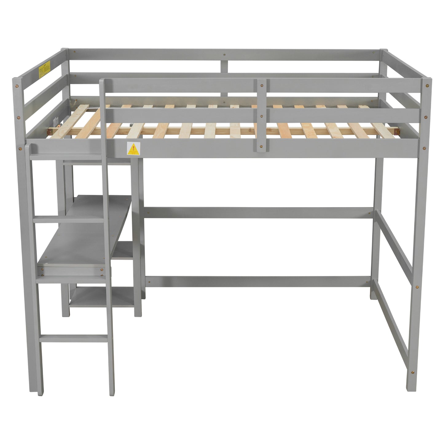 Full Loft Bed with Desk ,Shelves and Ladder, Grey