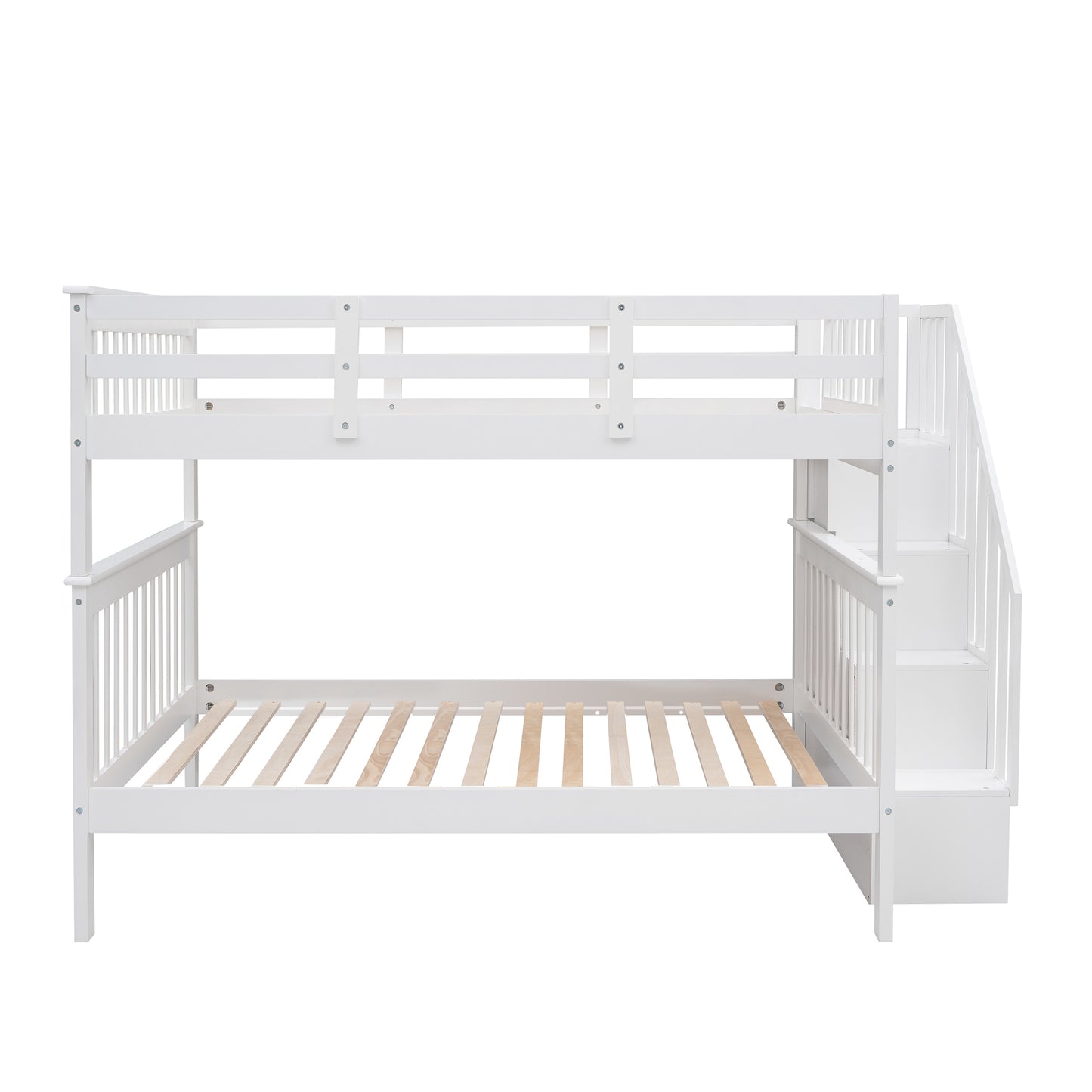 Stairway Full-Over-Full Bunk Bed with Storage, Guard Rail, and White Finish for Bedroom or Dorm with Ultimate Storage and Safety Features