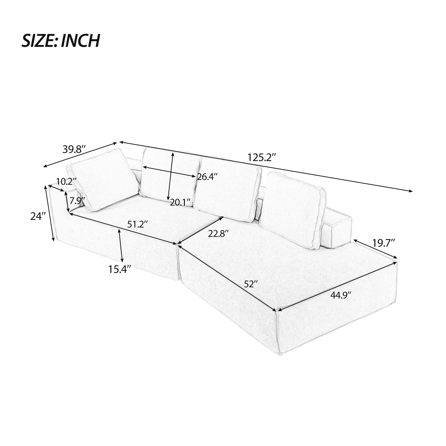 Modern Grey Chaise Lounge Sofa with Clean Lines