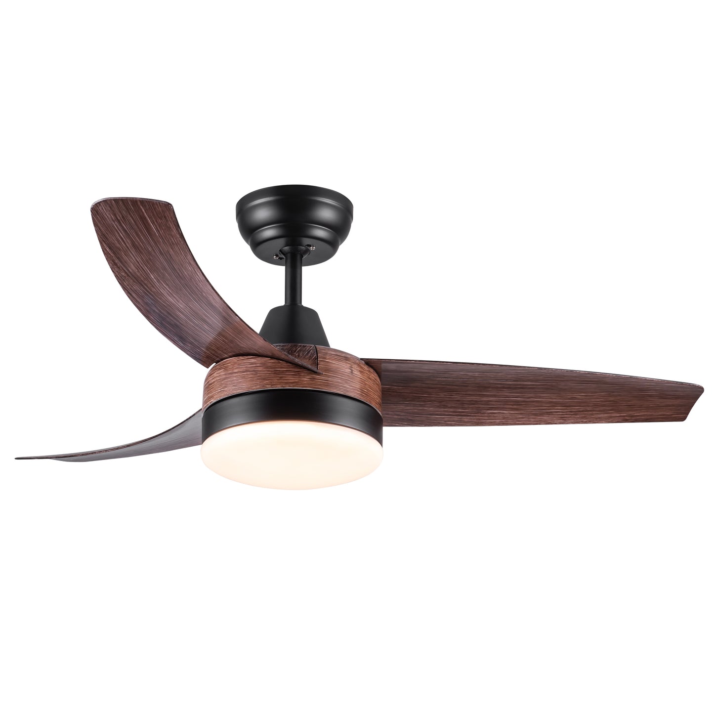 Modern Rustic 42-Inch Integrated LED Ceiling Fan with Brown Wood Grain Blades and Lighting
