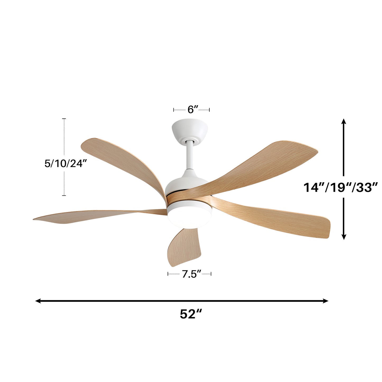 Silent 52 Inch Wooden Indoor Ceiling Fan with Smart LED Light and Reversible Motor for Bedroom