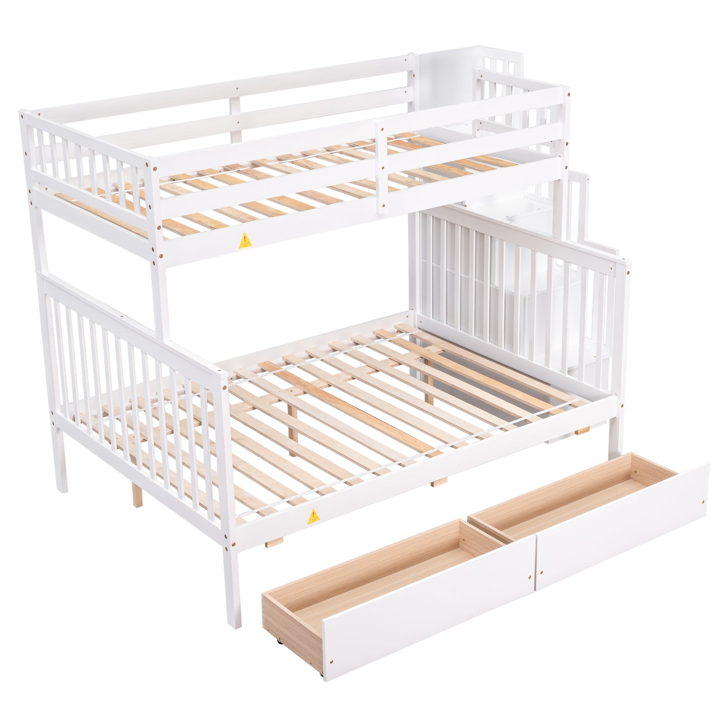 Convertible Twin Over Full Bunk Bed with Staircase and Drawers - White Wood Twin-Size Loft Bed