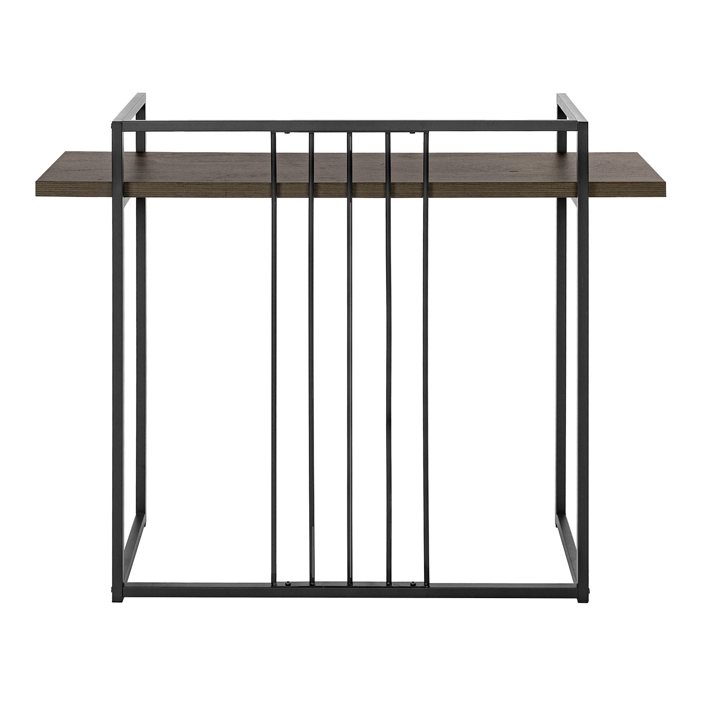 Compact Walnut and Black Console Table with Ample Storage Space