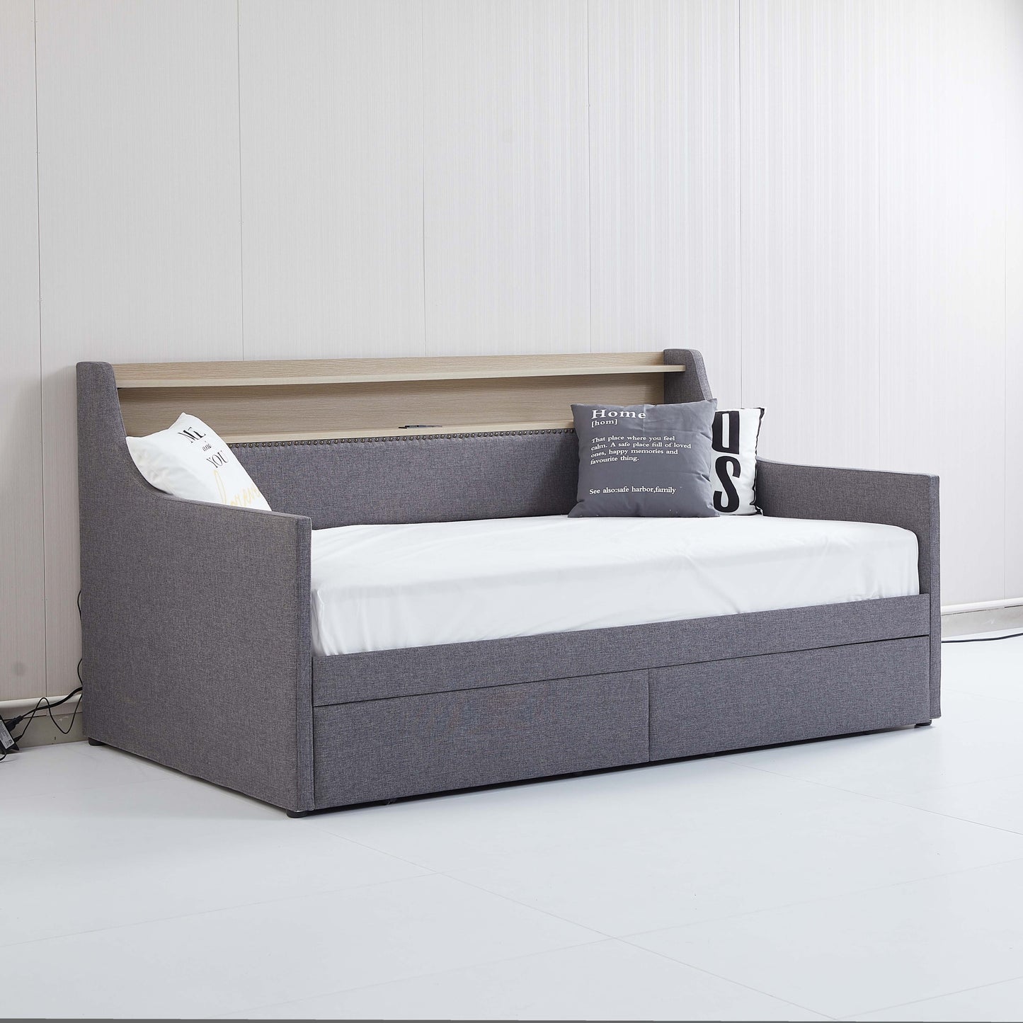 Twin Size Daybed with Storage Drawers, Upholstered Daybed with Charging Station and LED Lights, Gray (Expect arrive date: Jan 18th, 2024)