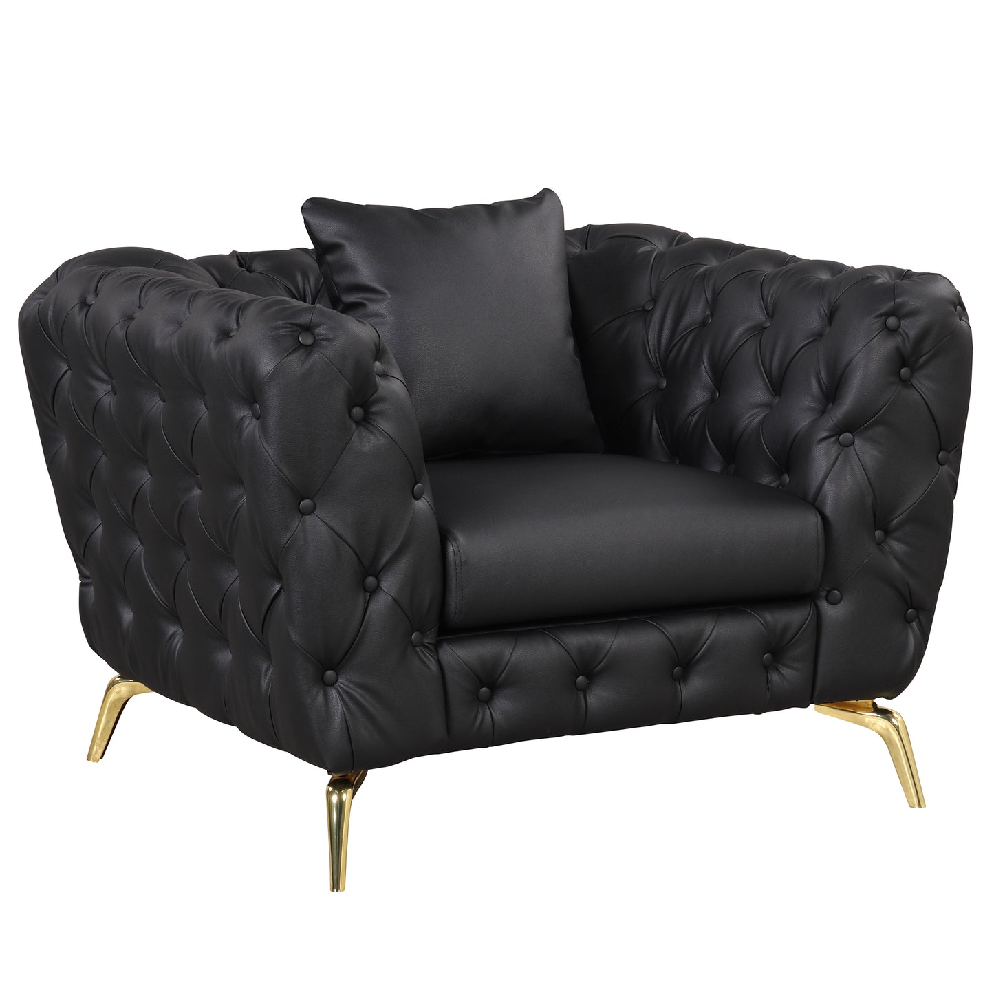 Modern Black Upholstered Sofa with Button Tufted Back and Metal Legs