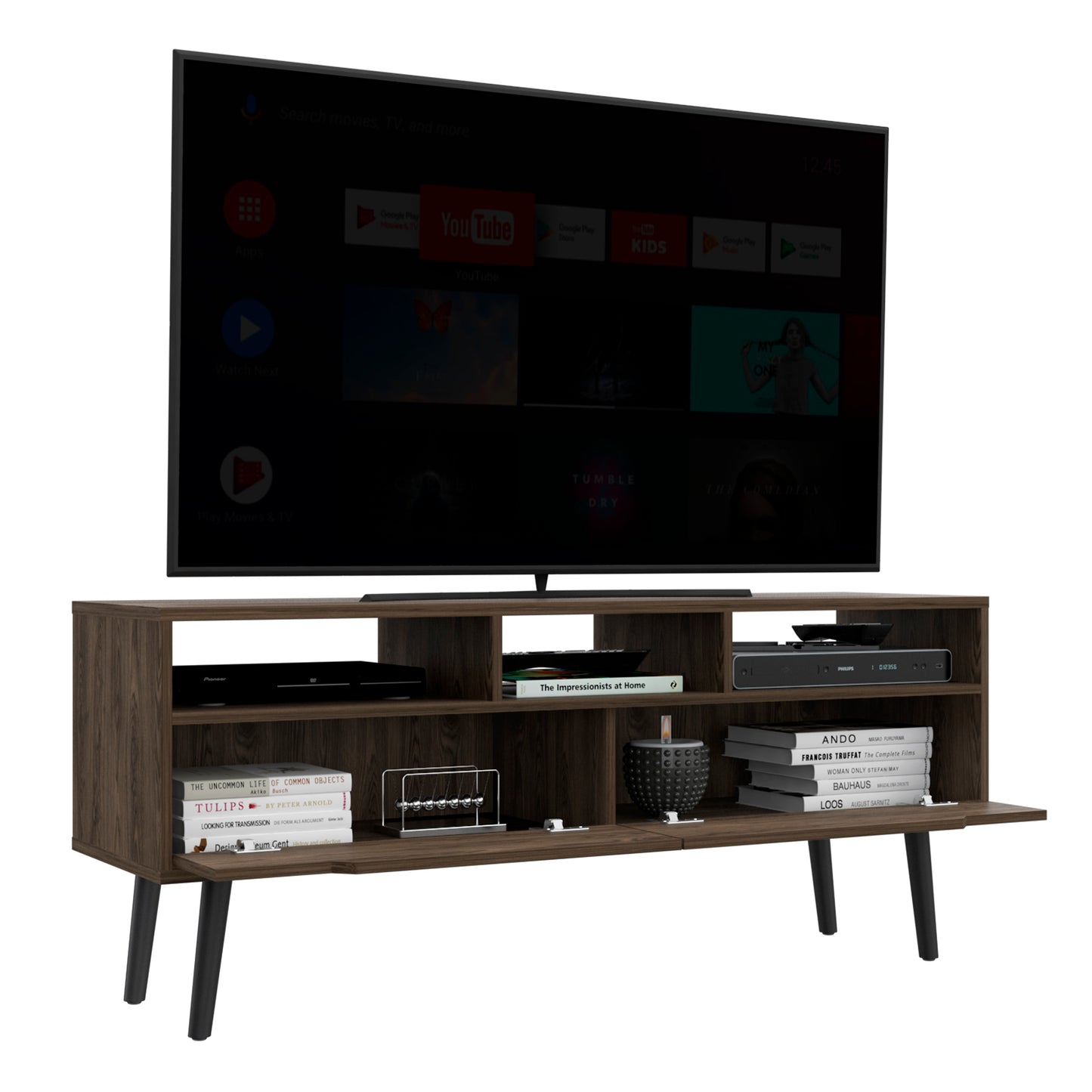 Dark Walnut TV Stand with Two Drawers and Three Shelves for up to 52 TVs