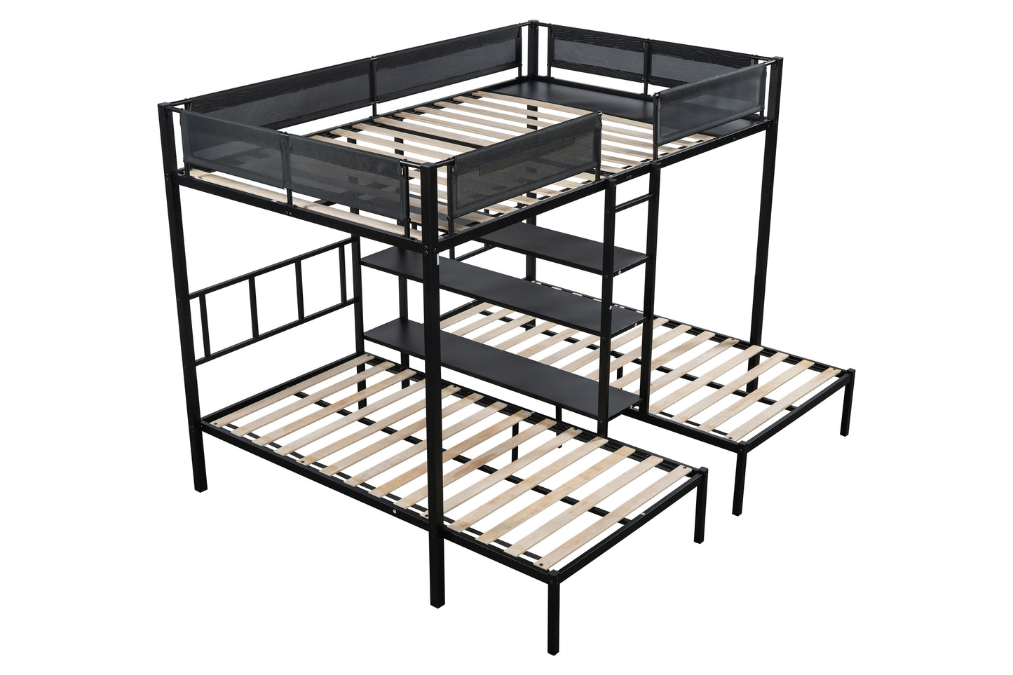 Metal Bunk Bed with Three Tiers Shelves