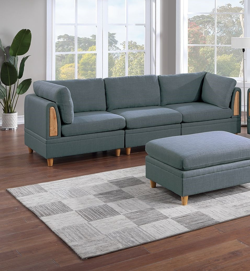 Contemporary 7pc Steel Grey Fabric Sectional Sofa Set