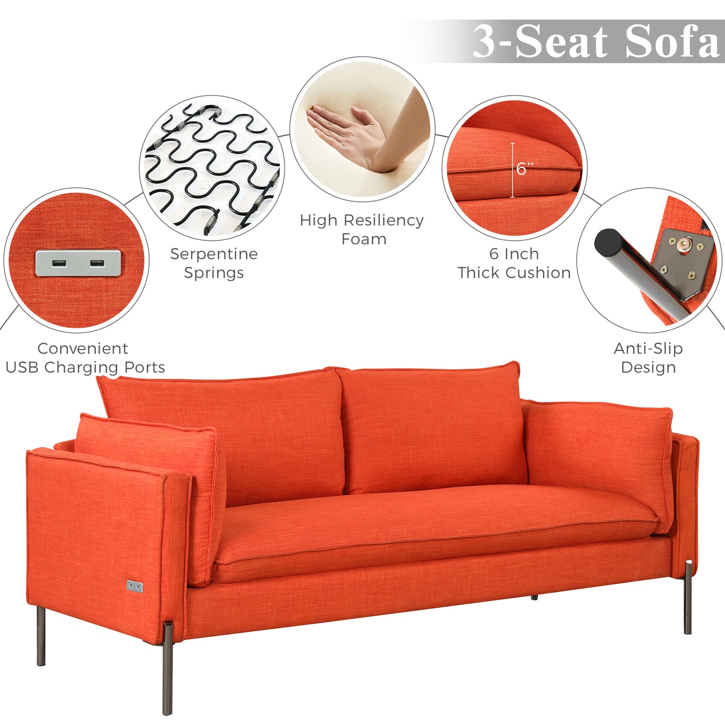 Modern 2-Piece Sofa Set with Loveseat and 3-Seat Couch